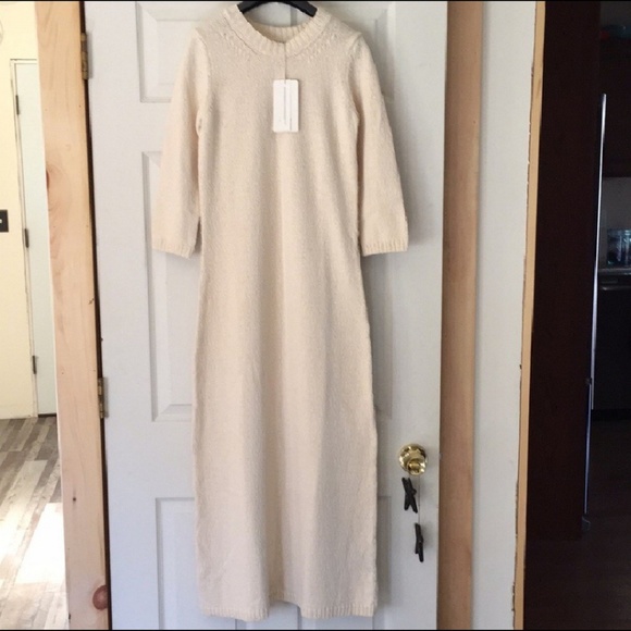 Zara | Dresses | Zara Long Knit Cream Colored Sweater Dress Medium ...